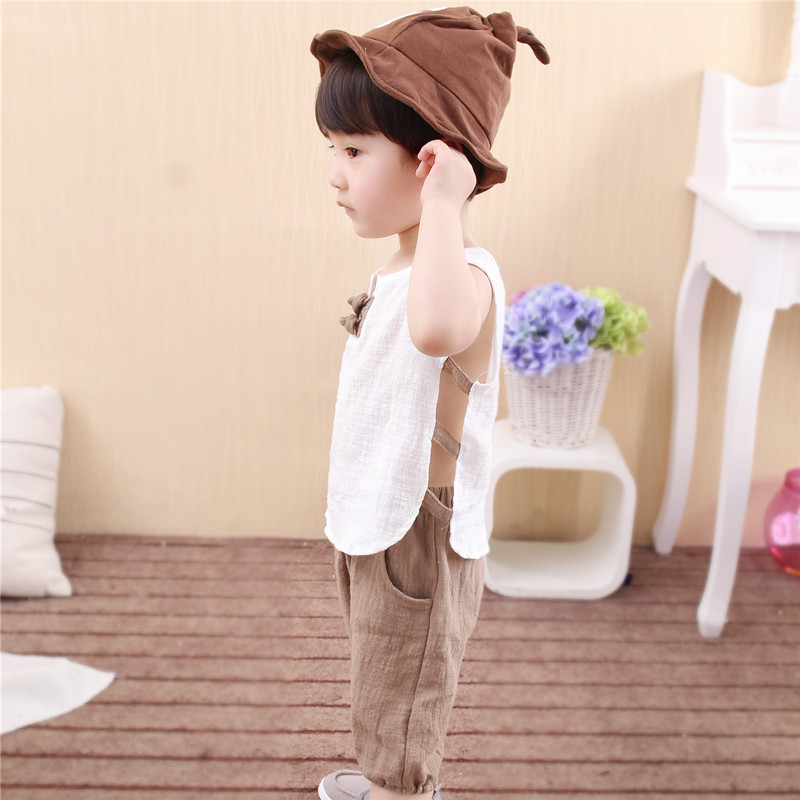 Chàng trai mùa hè phù hợp với trẻ em của Trung Quốc phong cách cotton và linen vest phù hợp với trẻ em không tay hai mảnh đặt 0-1-2-4 tuổi