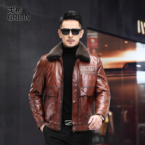 Henning genuine leather leather clothing male short style handsome gas locomotive jacket Buffalo fur collar calf leather down jacket with winter leather jacket