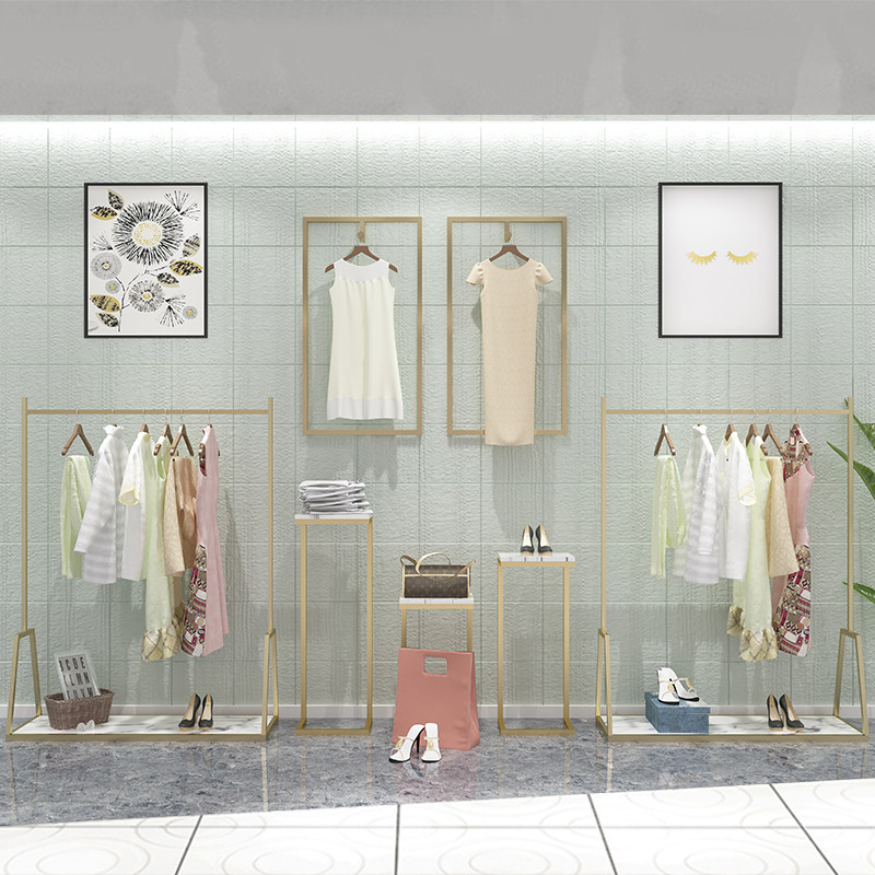 Clothing store display stand Floor-to-ceiling side pylons Wall-mounted water table wall-mounted men's and women's clothing store window shelves Nano gold