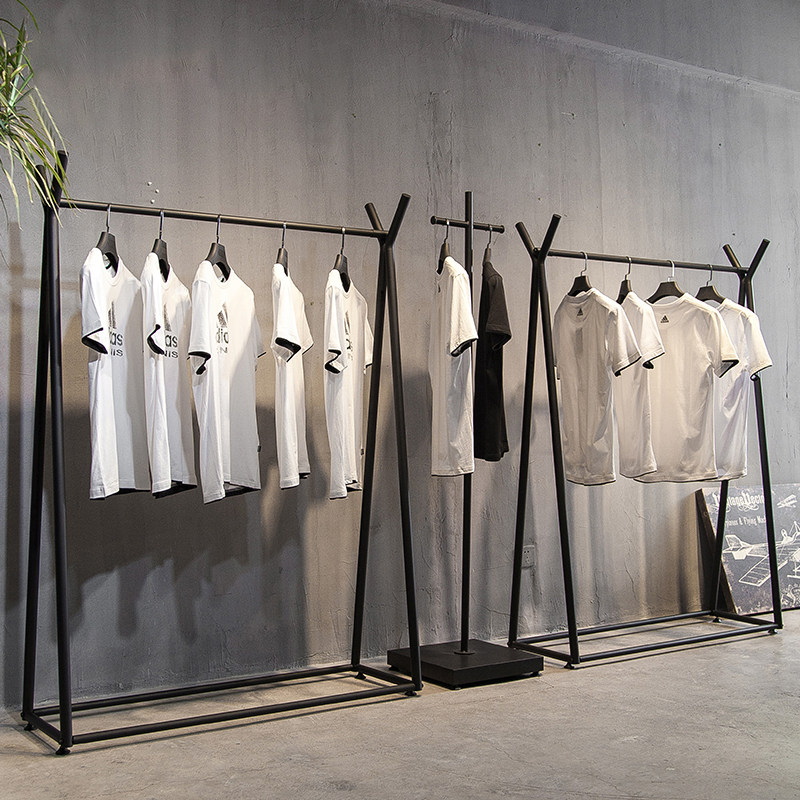 Wrought iron simple clothing rack Men's and women's clothing store display rack Front side hanging clothes rack Floor-to-ceiling clothes display rack