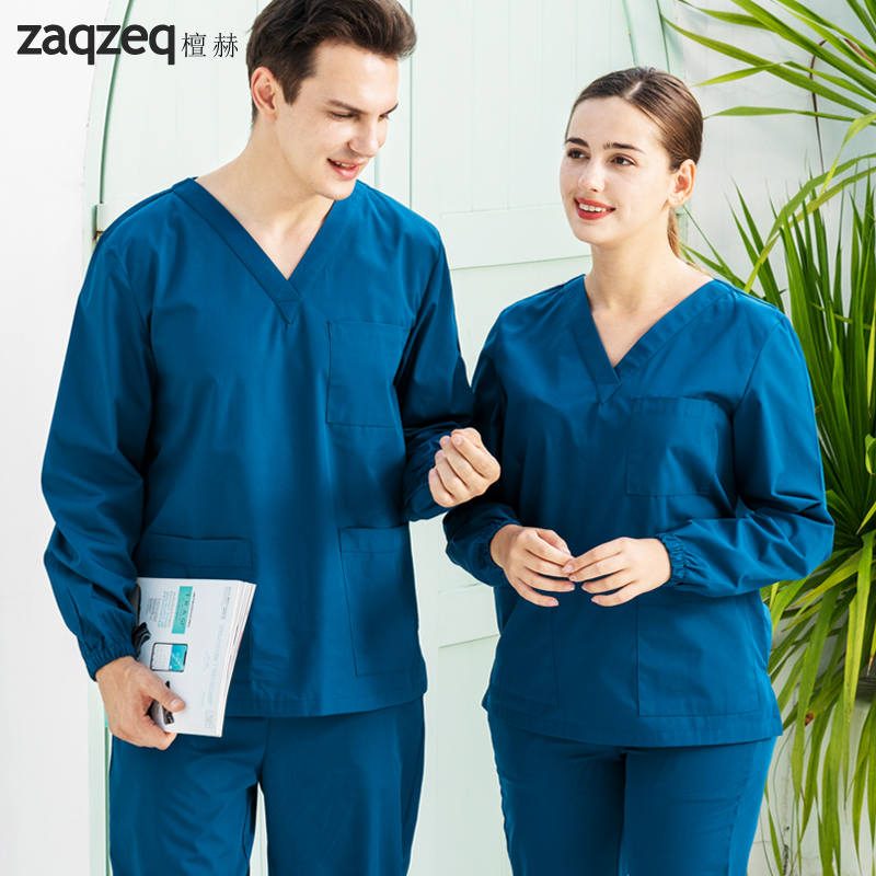 ZaqZeq Honolulu Surgery clothes Men and women Oral doctors Operating room Working clothes V collar Large size Long sleeves Handwashing clothes Winter