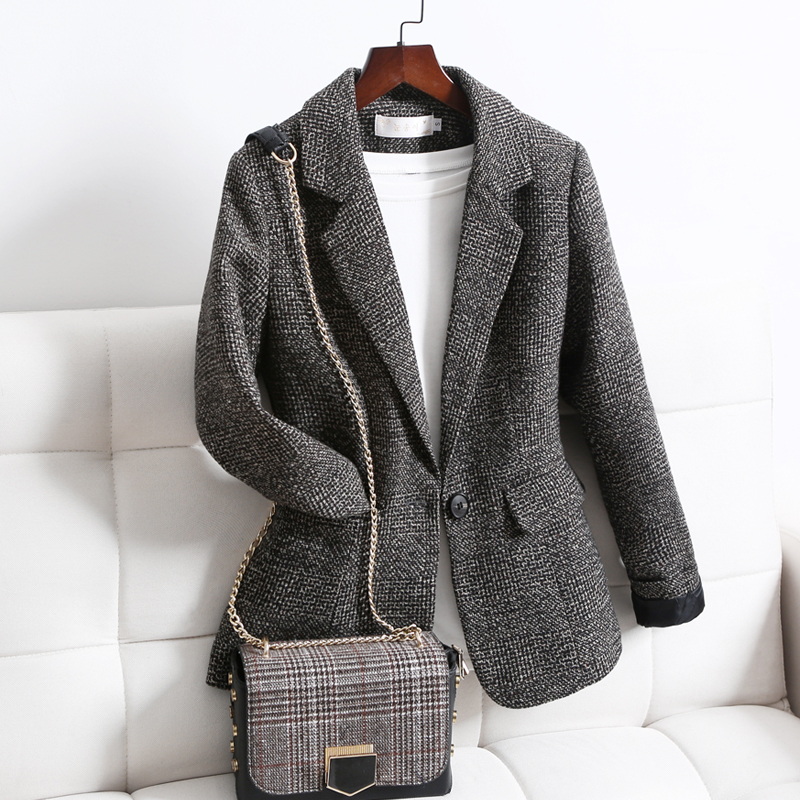 Fan-style small fragrant wind jacket female autumn and winter 2020 short section plaid suit jacket retro Korean version Western suit