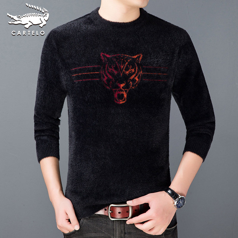 Crocodile sweater men's autumn and winter middle-aged men's new slim-fit imitation mink knitted sweater thickened warm men's bottoming shirt