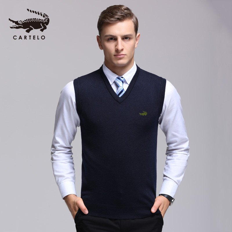 Cardile Crocodile Spring and Autumn Men's Sleeveless Vest V-Neck Sweater Vest Wool Warm Waist Sweater Men