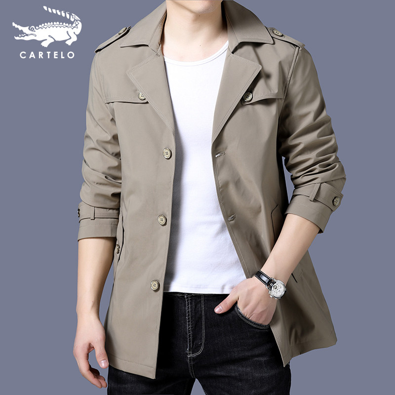 Crocodile windbreaker men's spring and autumn new men's casual jacket Korean version of the slim mid-length version of the youth trend men's jacket