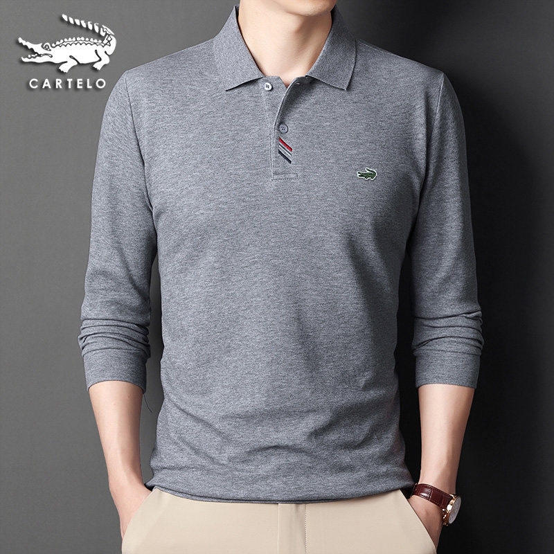 Crocodile 100% pure cotton long sleeve T-shirt male spring autumn slim in pure colour turning polo shirt mesh embroidered Rafa Laurenma ball T-shirt