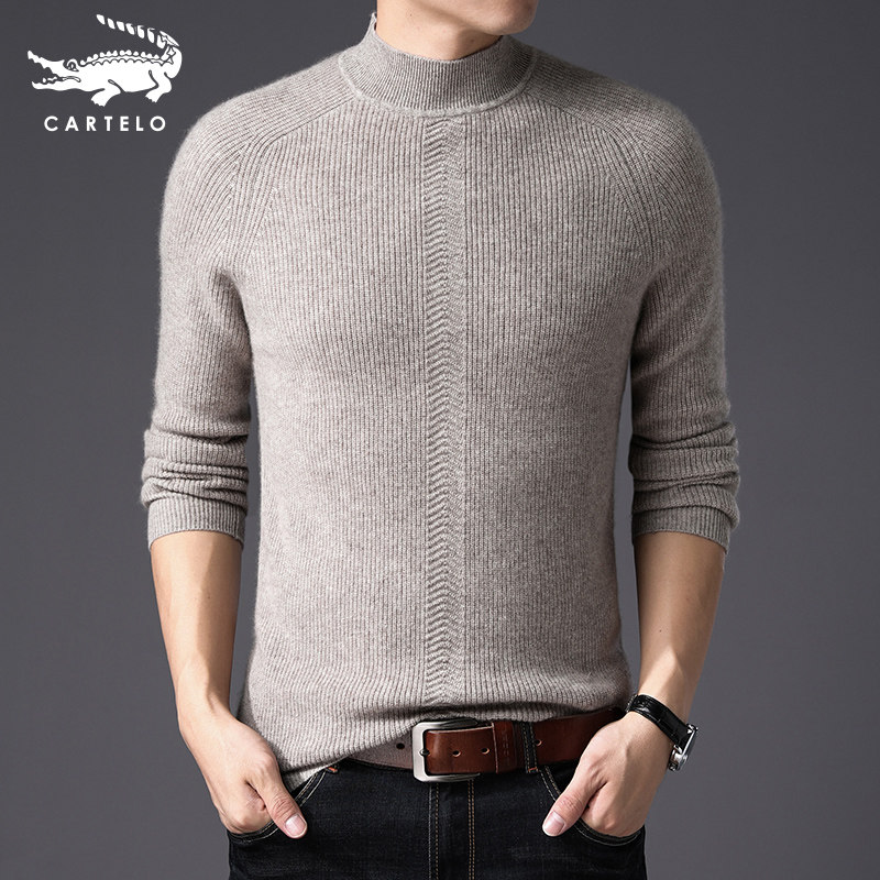 Crocodile cashmere sweater men's winter youth 100% cashmere half turtleneck sweater sweater warm thickened sweater tide