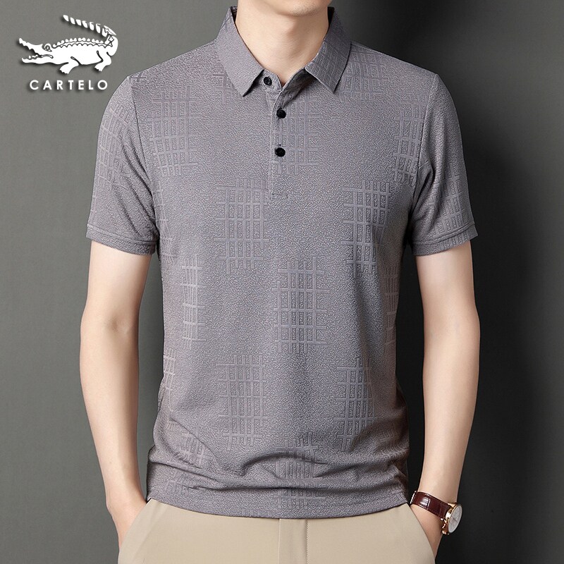 Crocodile ice silk short-sleeved t-shirt men's lapel summer middle-aged business casual polo shirt icy shirt collar top thin