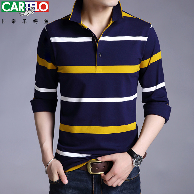Long-sleeved T-shirt men's spring and autumn youth men's Korean version trend slim T-shirt striped top polo shirt men's clothing
