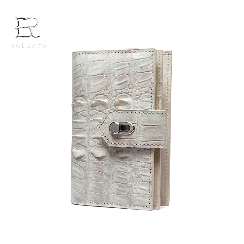 Ouluoer Thai Crocodile Leather Wallet Women's Short Genuine Leather Zipper Wallet New Large Capacity White Coin Purse