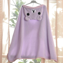 Bath Towel Flannel Blanket Cute Cloak With Hat Summer Thin Children Cartoon Candy Color Coral Fleece Scarf Blanket