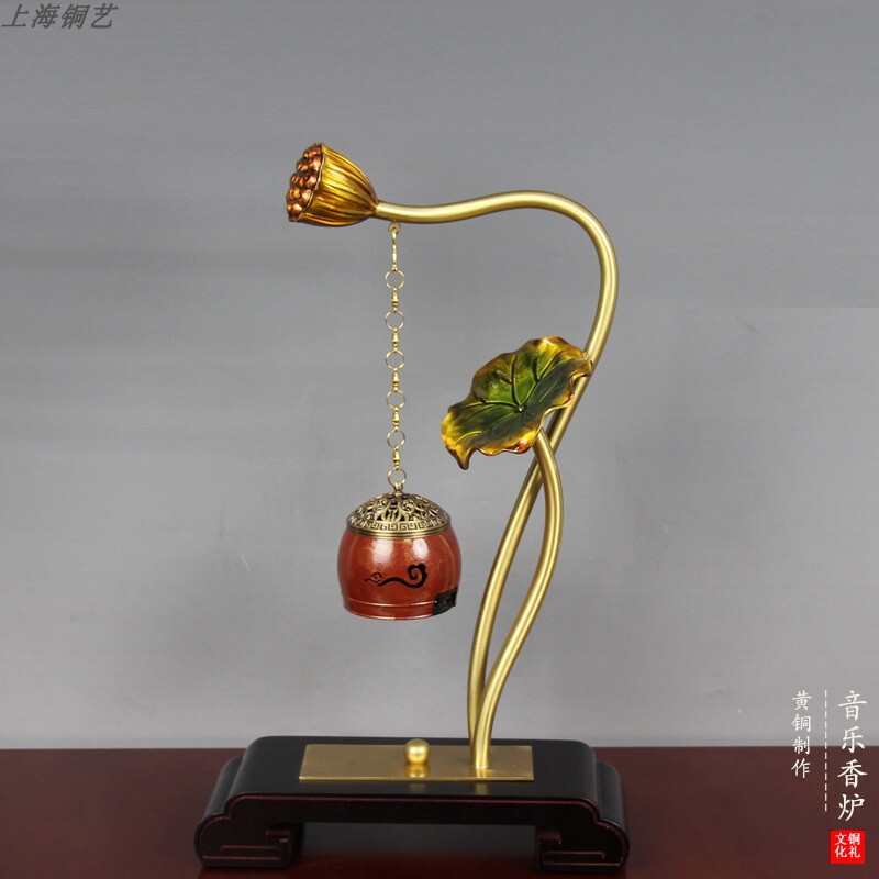 All-Copper Lotus Pond Moonlight Music Incense Burner Office Hanging Chinese-Style Copper Ornament Copper Incense Burner Home Copper Crafts