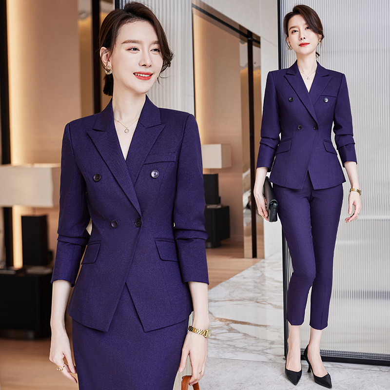 Purple Suit Set for Women, Spring and Autumn, Elegant and Sophisticated Formal Wear, Double-Breasted Blazer, Fashionable Professional Work Attire