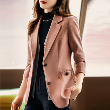 Pink woolen coat women's new small spring and autumn temperament slim short small suit fashion high-end top