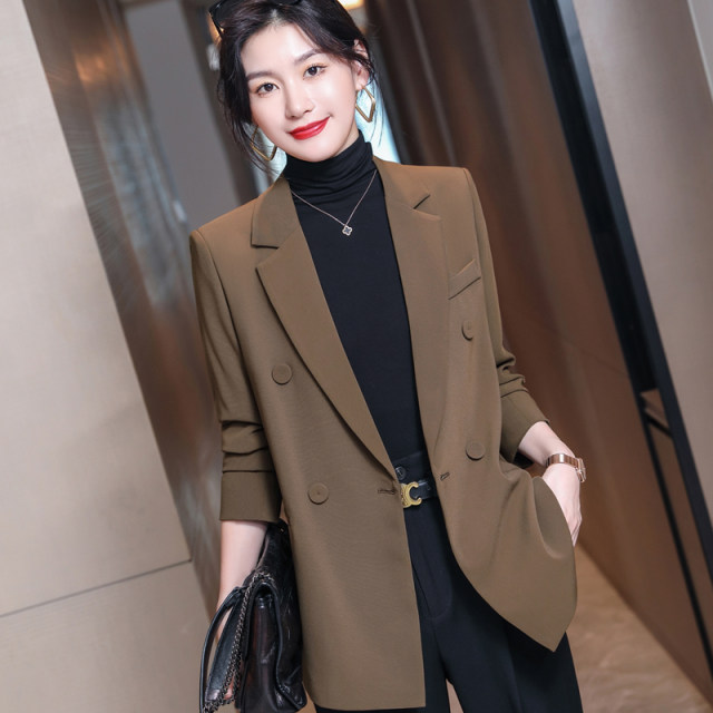 Coffee color suit jacket women's 2022 spring and autumn new casual high-end large size loose small suit spring goddess top