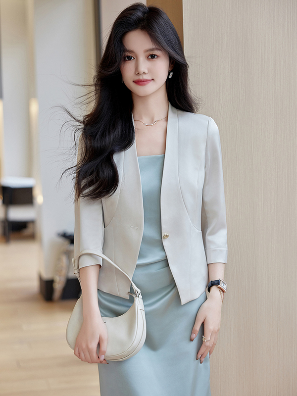 Acetate Blazer for Women, Summer Thin Style, 2026 New Model, Collarless Chanel-Style Suit Dress, High-End Short Jacket