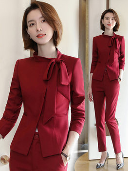 Red suit suit female hotel overalls spring and autumn temperament front desk reception suit manager tooling professional wear winter