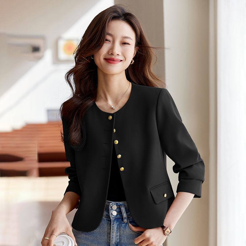 Black Collarless Blazer for Women, 2026 Early Spring New Style, High-End Short Top, Elegant Little Chanel-Style Suit