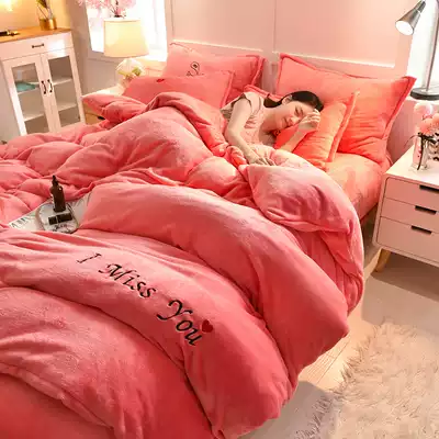 Winter coral velvet four-piece set double-sided velvet thickened warm bedding set Falai flannel bed quilt cover