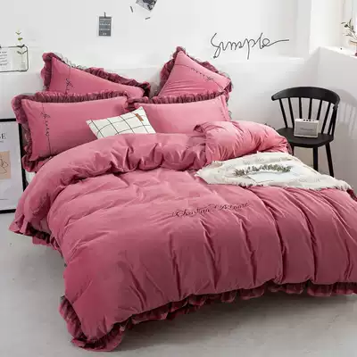 Korean thick double-sided Crystal velvet four-piece coral velvet sheets plus velvet quilt cover flannel bedding autumn and winter