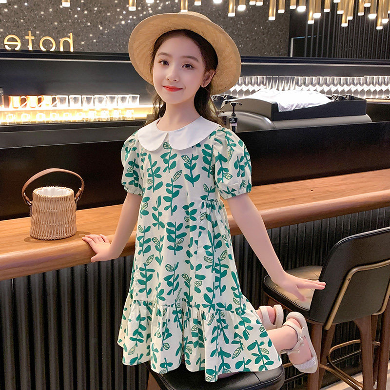 Girls floral dress summer 2021 new Western style girl big child pure cotton princess skirt thin children's skirt