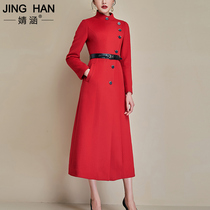 Jinghan winter woolen coat women 2021 popular new red simple temperament wool ladies woolen coat