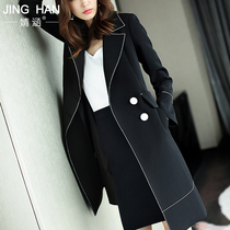 Popular windbreaker women long 2021 Autumn New thin little over the knee black waitmore coat