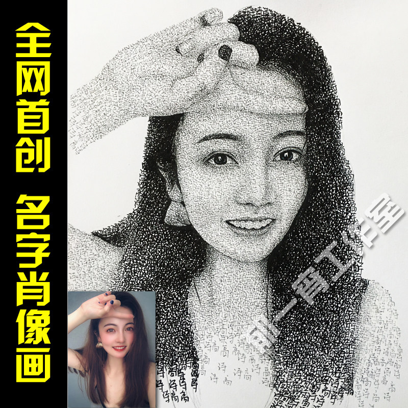 Net red million characters and paintings head creative gift name portrait custom pure hand drawn real person photo to portrait