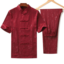 Summer thin mens short sleeve mulberry silk Tang suit middle-aged loose size silk dad shirt