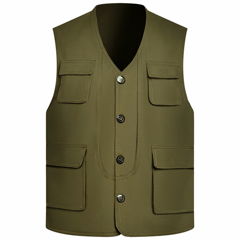 Spring and autumn new outdoor tooling pure cotton waistcoat for older men's leisure two sides wearing multiple pockets working vest