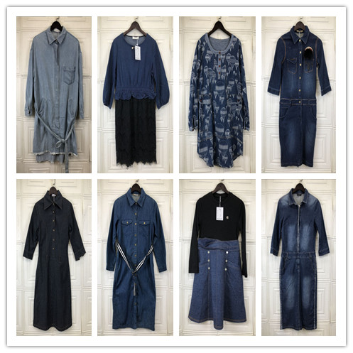 vintage ladies dress denim dress denim dress fall fashion cotton material slim 100 lap long dress jacket HL-Taobao