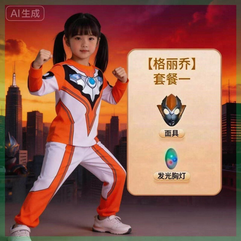 Ultraman Zero Girls' Cotton Sports Long-Sleeve Two-Piece Cosplay Costume for Girls Cartoon Performance Outfit Stage Performance