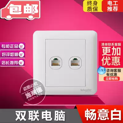 Schneider dual computer information socket panel A3B52RJ5E classic white wall dual network cable socket