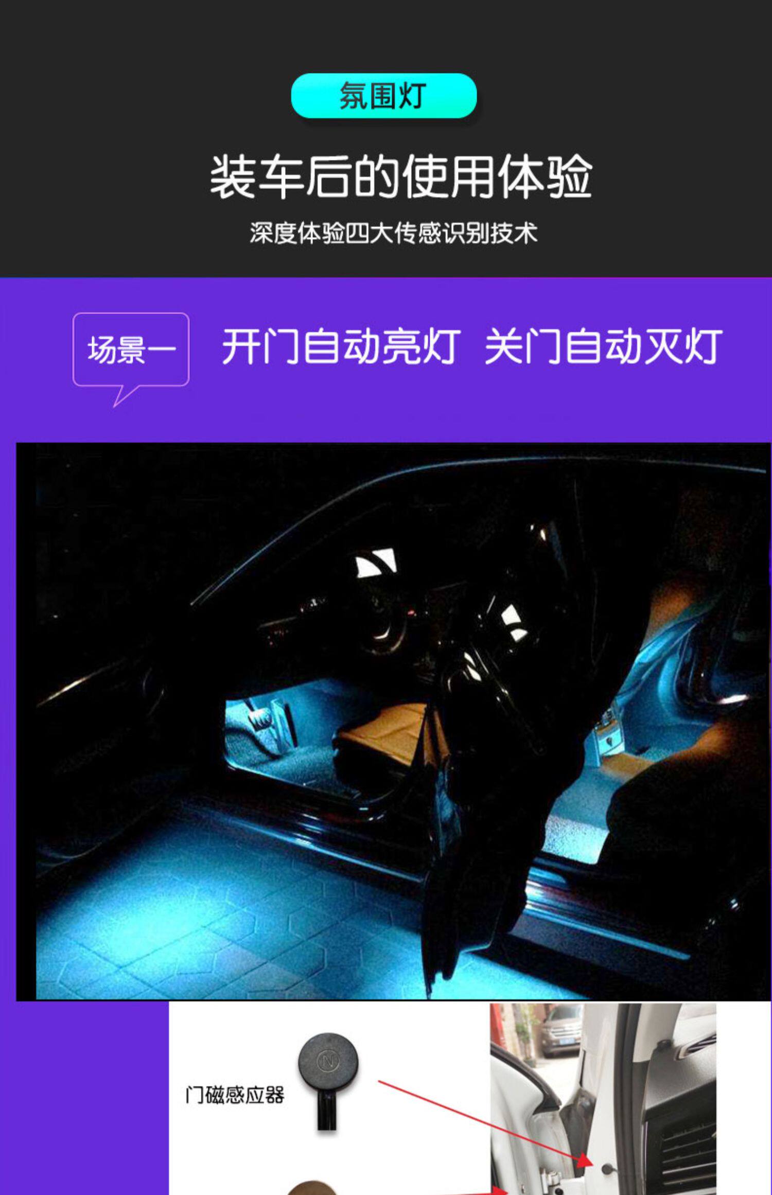 тюнинг фар 车内节奏氛围灯声控无线感应车速呼吸气氛脚底灯汽车载音乐开门亮