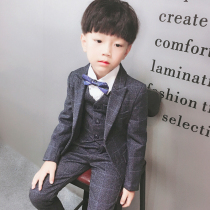 Childrens suit suit boys dress three-piece padded velvet autumn and winter English style childrens suit Plaid handsome