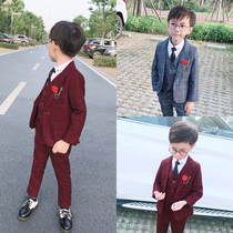 Boy suit suit suit autumn and winter thickened foreign style plus velvet childrens baby suit flower girl dress little boy costume