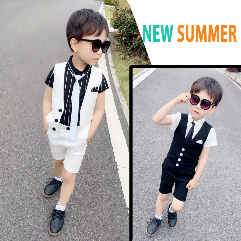 Boy's dress suit British style summer children's host clothing male flower boy small suit suit suit suit three sets