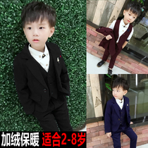 Boy suit suit three-piece Korean version 3 autumn and winter plus velvet 4 Childrens small suit 5 boys flower girl dress 6 years old