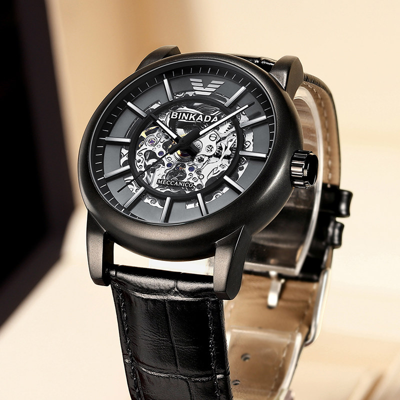 Armani Black Warrior Watch Men's Automatic Mechanical Watch Brand Top Ten Hollow Tourbillon Tide Men's Watches