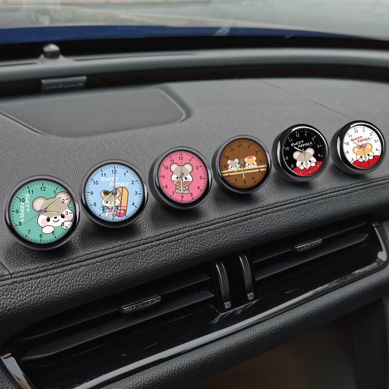 Car electronic clock cartoon cute ornaments creative luminous car clock air outlet schedule quartz clock