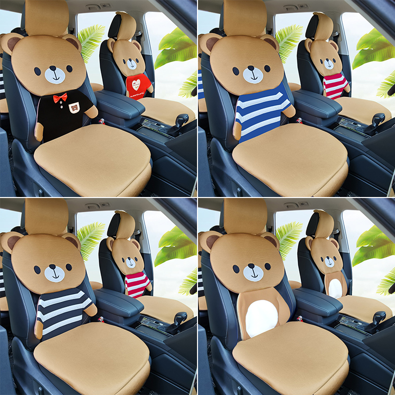 Cute car seat cushion four seasons stereo bear breathable cloth semi-surrounded seat cushion goddess model universal card car seat cushion