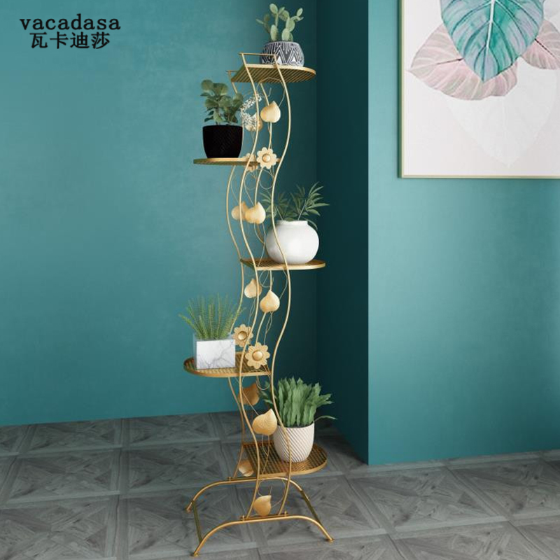 Nordic Flower Shelf Multilayer Indoor Special Price Balcony Shelf Iron Art Living Room Province Space Flower Pot Landing Style Gold Gge