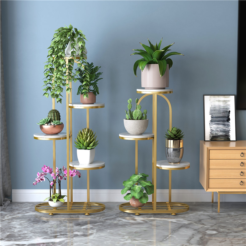 Iron Art Disposal Flower Shelf Indoor Floor Type Living Room Modern Minima Flower Pot Gold Gg Rack Small Space Multilayer Balcony