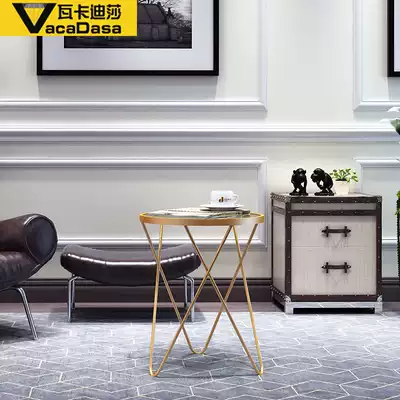 Nordic simple wrought iron glass tea table Golden side several living room bedroom creative bedside table small round table