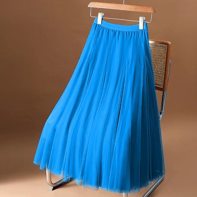 Sky blue mesh big hem skirt dance skirt high waist