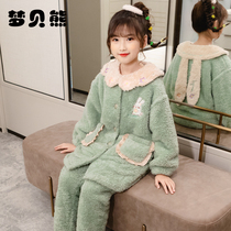 Childrens pajamas girl coral velvet autumn and winter flannel suit thickened little girl princess Korean home wear winter