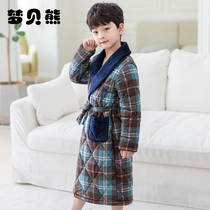 Childrens robe boys winter cotton bathrobe boy coral velvet pajamas flannel coral velvet home clothing New