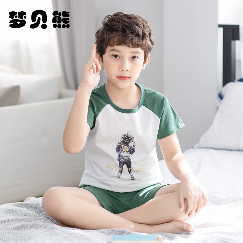 Child Pyjamas Boy Summer Pure Cotton Short Sleeve Thin boy Home Clothing Baby Cartoon CUHK Child Full Cotton Set Group