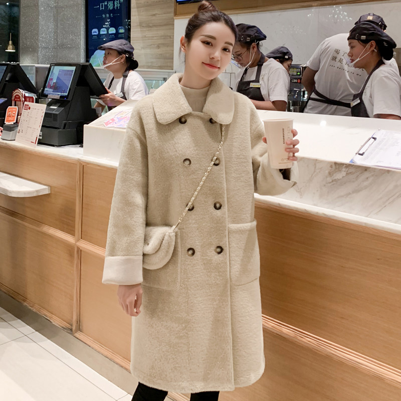 金貂绒呢子大衣女中长款2019新款秋冬季韩版流行水貂绒毛呢外套女