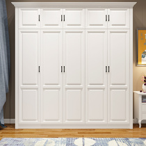 Light luxury wardrobe simple modern economic assembly Nordic bedroom solid wood cabinet as a whole six-door coat cabinet